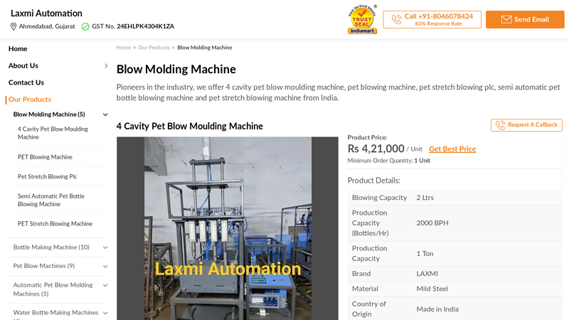 4 Cavity Pet Blow Moulding Machine factory