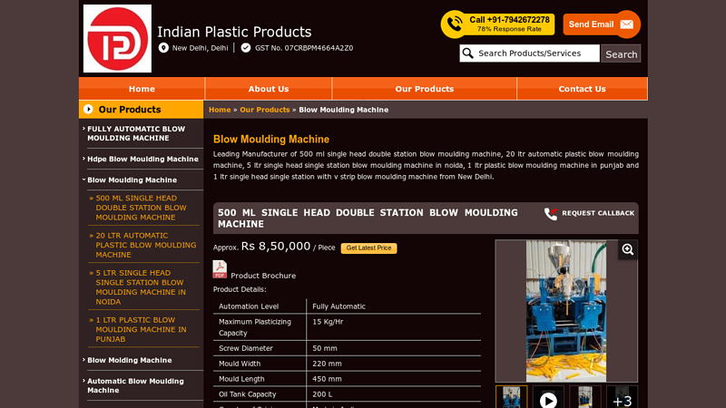 500 ml single head double station blow moulding machine factory