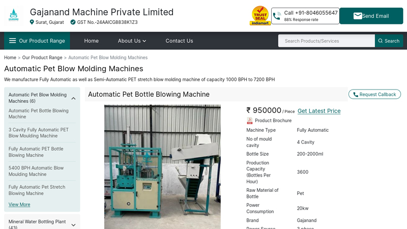 Automatic Pet Bottle Blowing Machine Manufacturer from Surat factory