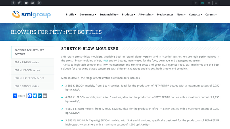 BLOWERS FOR PET/ rPET BOTTLES factory