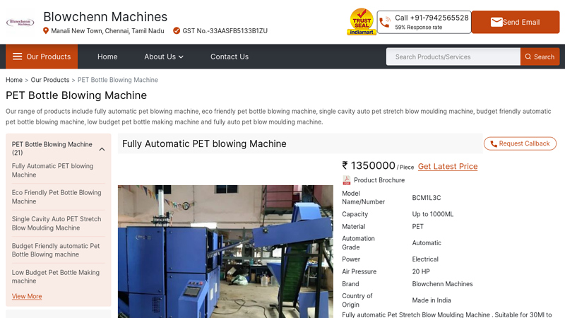 Fully Automatic PET blowing Machine Manufacturer from Chennai factory