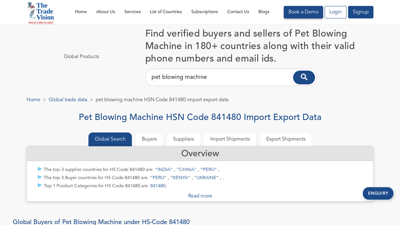 pet blowing machine HSN Code 841480 import export data factory