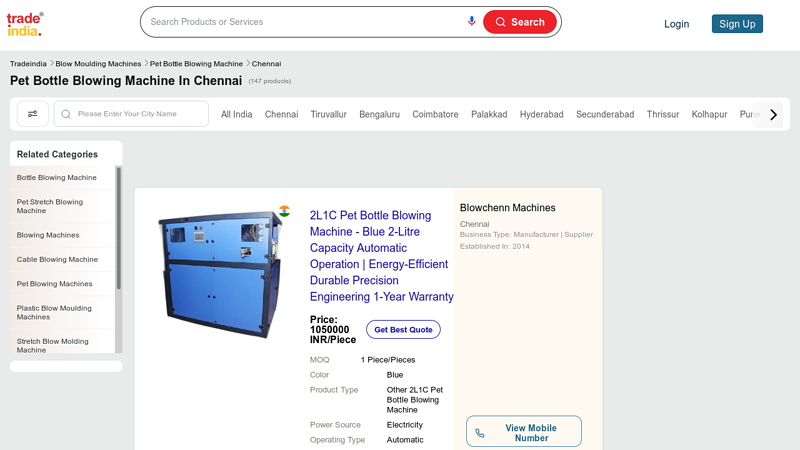 Pet Bottle Blowing Machine In Chennai (Madras) factory