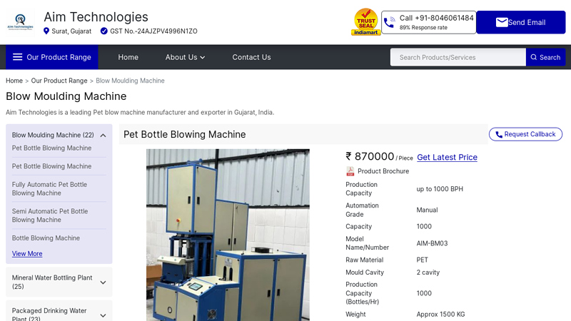 Pet Bottle Blowing Machine Manufacturer from Surat factory