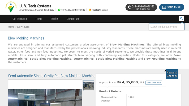 Semi Automatic Single Cavity Pet Blow Molding Machine factory