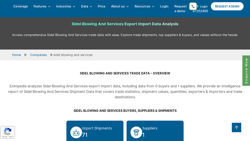 Sidel Blowing And Services Import Export Data & Shipment Details factory